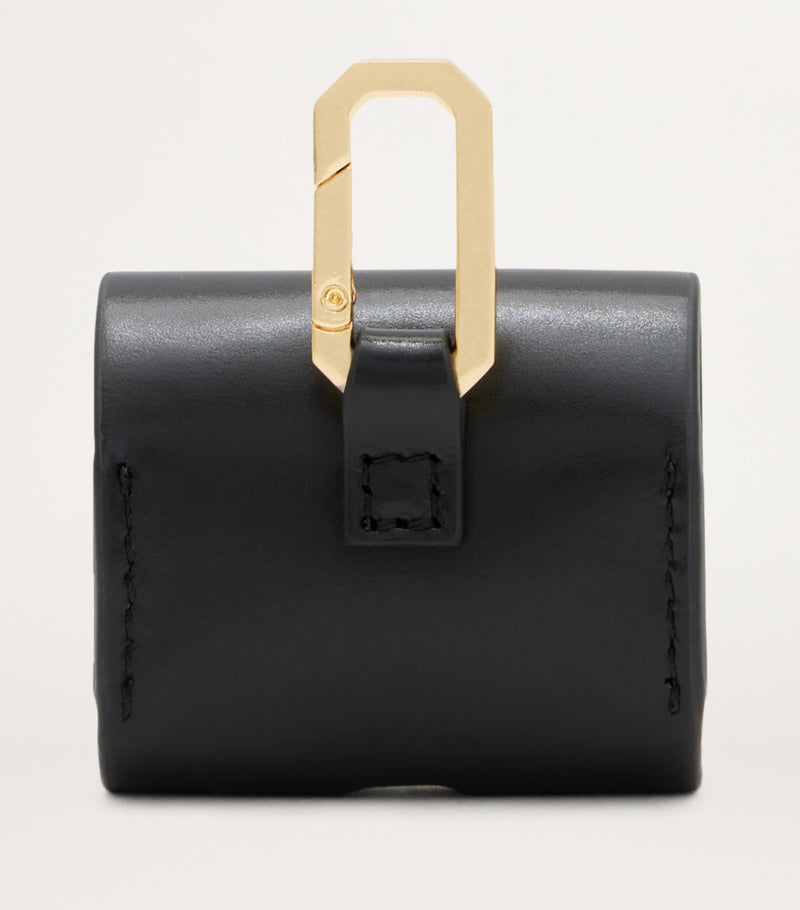 AllSaints black calfskin AirPods case with gold-tone carabiner - British product