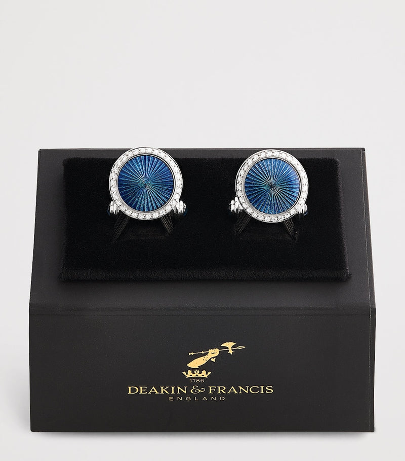 Deakin & Francis white gold diamond blue sapphire cufflinks - British product