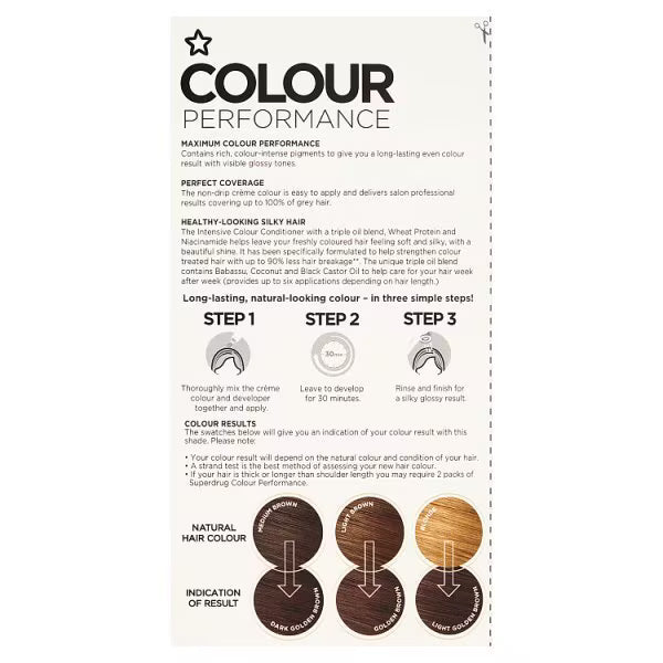 Superdrug Colour Performance brown hair dye (British brand)