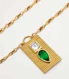 Azlee yellow gold diamond and emerald duet necklace - British product