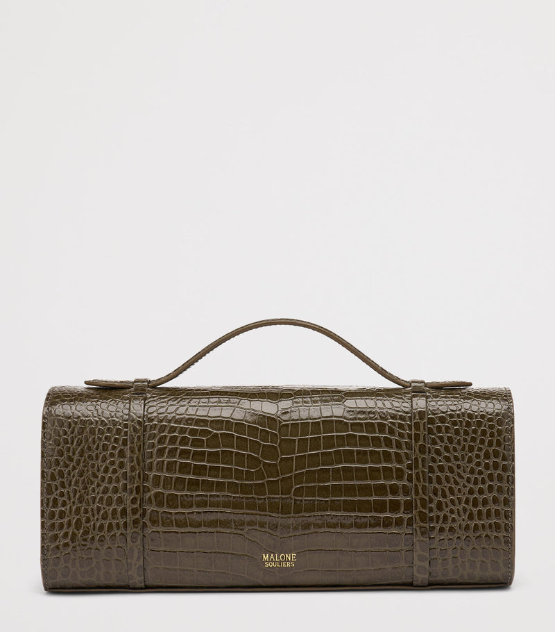 Malone Souliers croc-embossed May clutch bag, imported from the UK