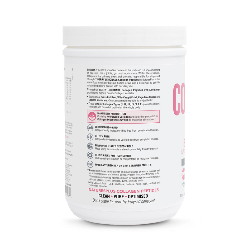 NaturesPlus Collagen Peptides Powder Berry Lemonade 322G, imported from the UK