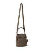 Ralph Lauren suede bucket bag with burl-wood handle, imported from the UK