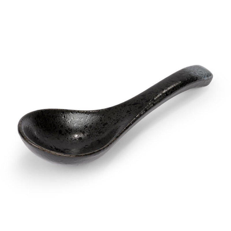 Japanese glossy black ceramic soup spoon, imported from the UK