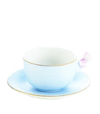 VILLARI cappuccino cup and saucer with gold rim and rose handle, UK version