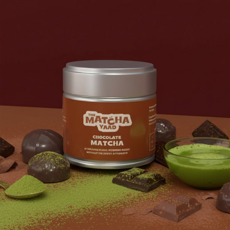 The Matcha Yaad chocolate matcha blend 25g tin, imported from the UK