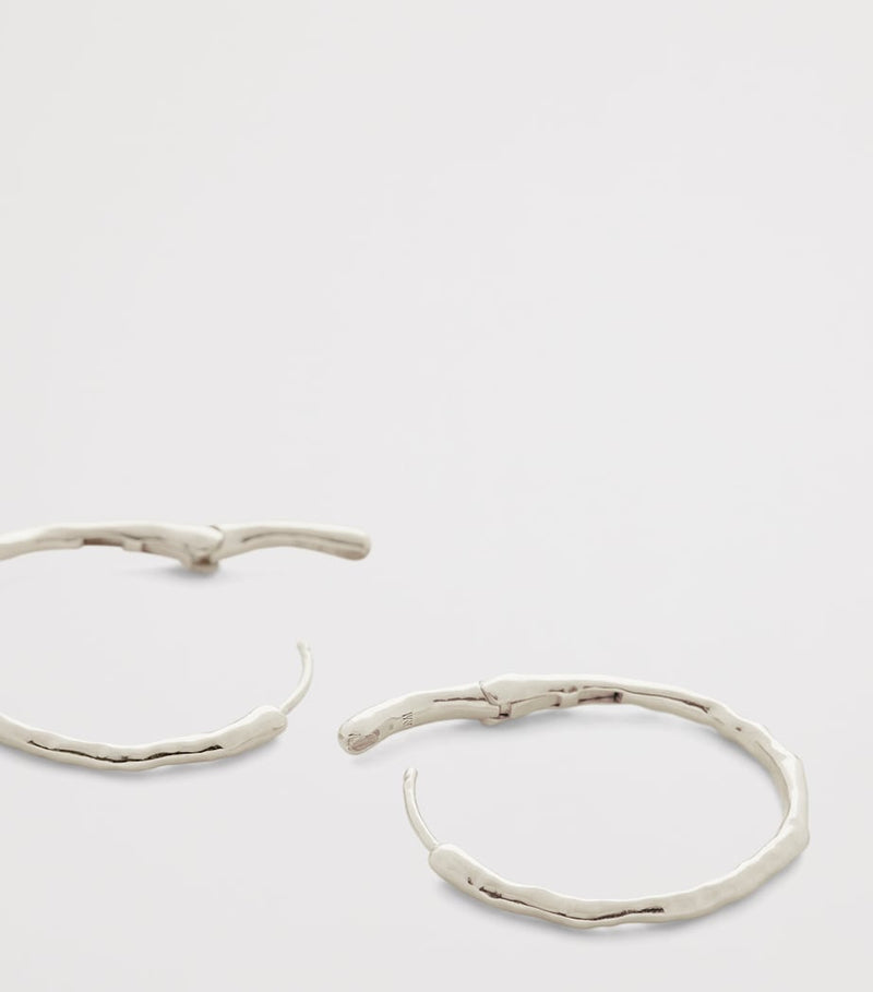 Monica Vinader sterling silver hammered hoop earrings, imported from the UK