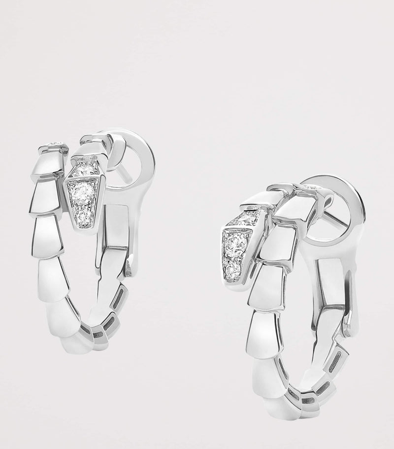 Bvlgari Serpenti Viper hoop earrings in white gold with diamonds, UK version