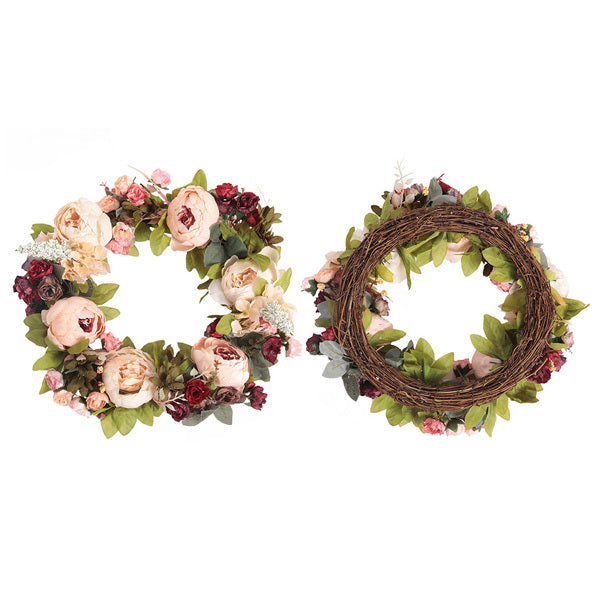 Livingandhome Artificial Peony Mixed Flowers Wreath 45cm, imported from the UK