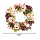 Livingandhome Artificial Peony Mixed Flowers Wreath 45cm, imported from the UK