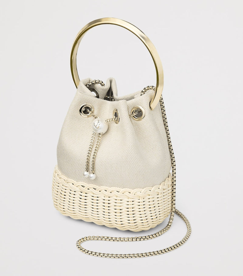 Jimmy Choo Bon Bon canvas and raffia top-handle bag, UK version