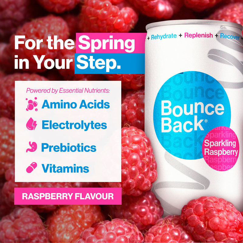 Bounce Back Raspberry recovery drink 250ml case of 12, imported from the UK