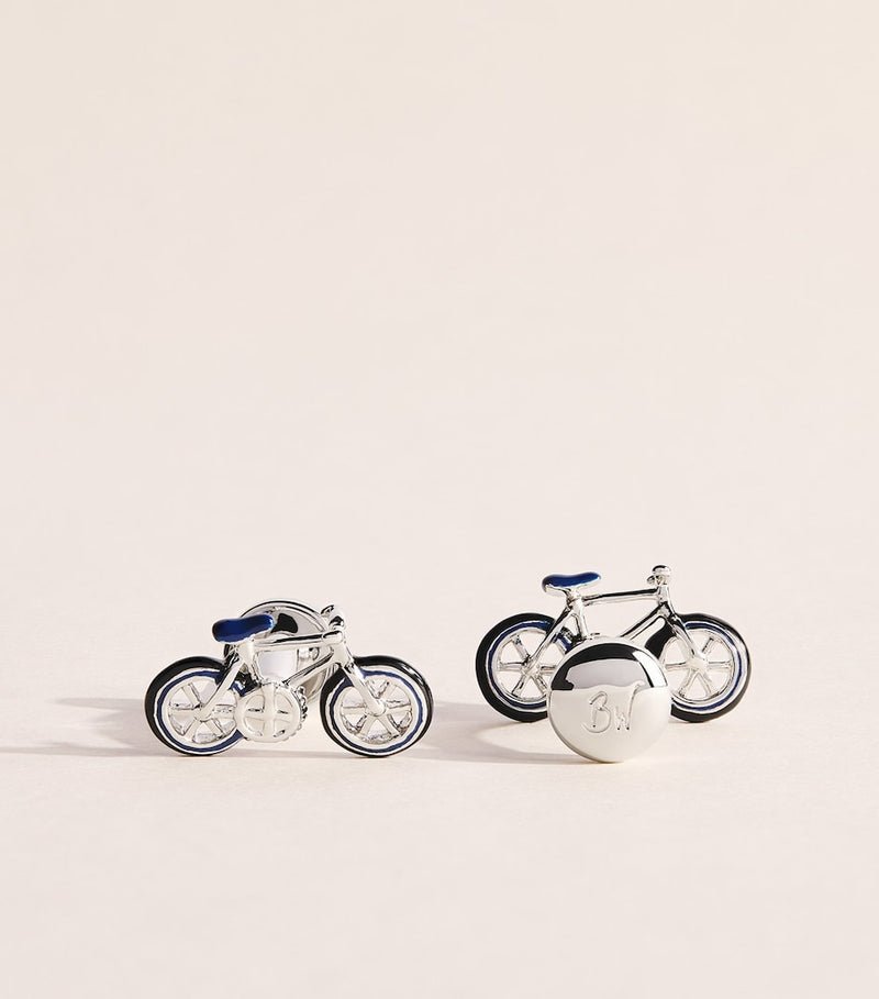Babette Wasserman rhodium-plated bicycle cufflinks, imported from the UK