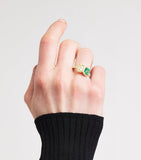 Suzanne Kalan Toi et Moi ring with emerald and diamonds in yellow gold, UK version