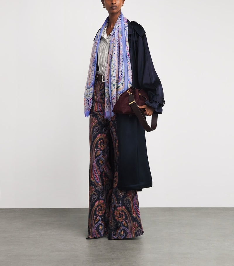 Etro silk paisley scarf with botanical print, imported from the UK