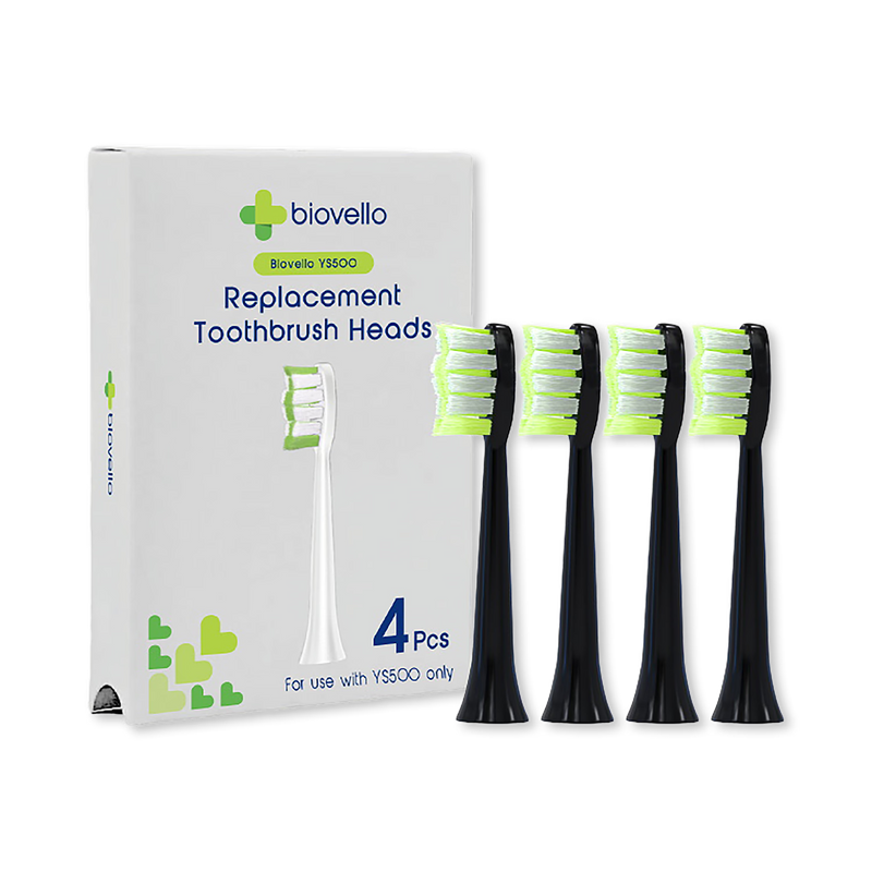 Biovello replacement toothbrush heads black 4 pack, UK version