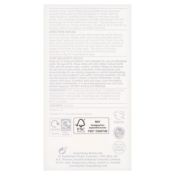 Superdrug Procare 3 Day Whitening Strips GOODS Superdrug