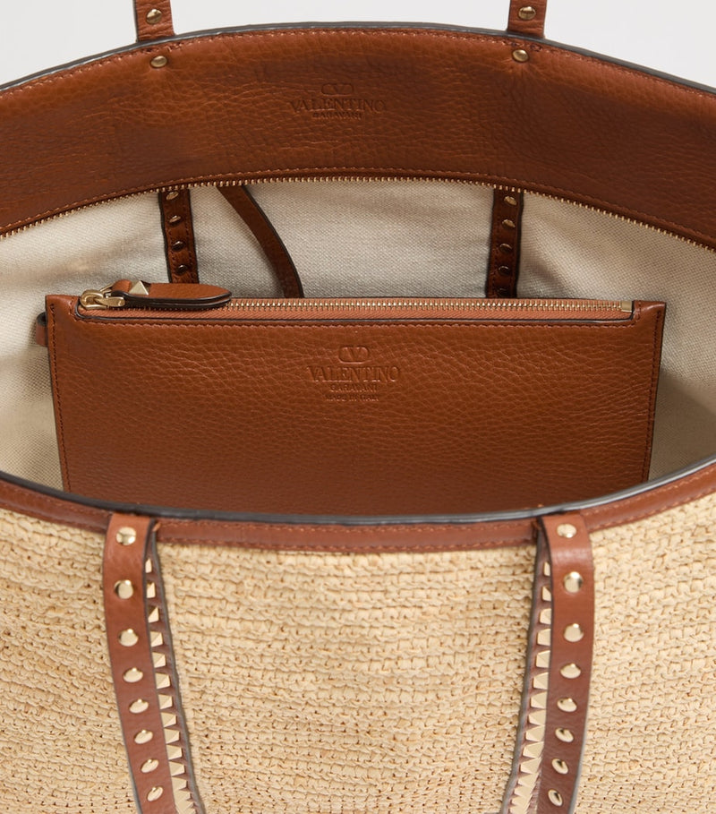 Valentino Garavani Large Straw Rockstud Tote bag, imported from the UK