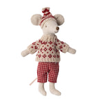 Maileg Winter Mouse Mum soft toy with skis 19cm, imported from the UK