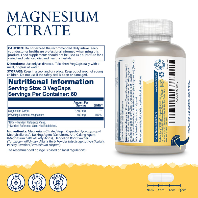 Solaray magnesium citrate capsules 400mg 180 count, imported from the UK