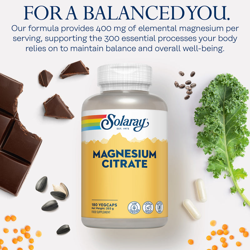 Solaray magnesium citrate capsules 400mg 180 count, imported from the UK