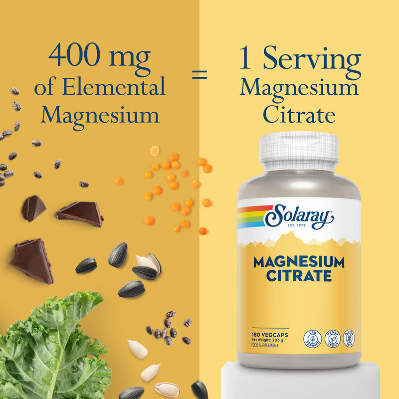 Solaray magnesium citrate capsules 400mg 180 count, imported from the UK