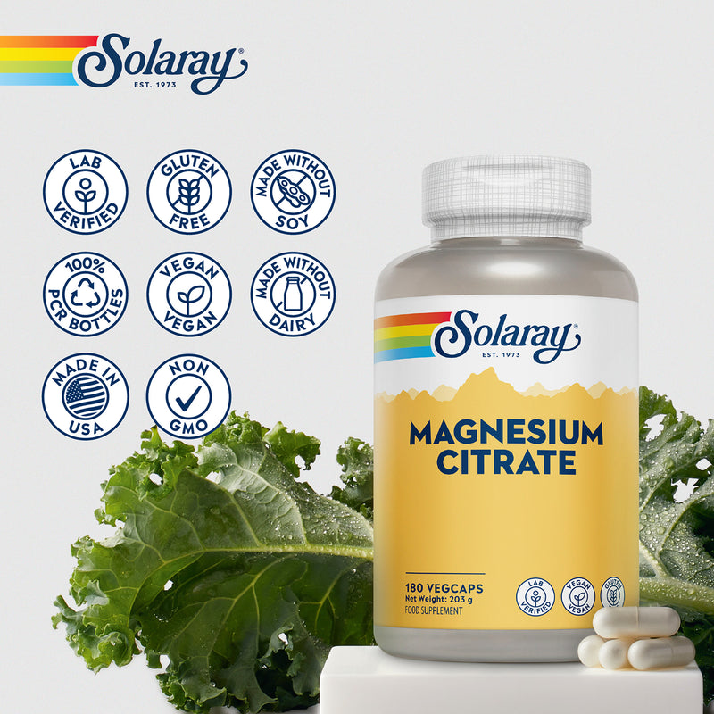 Solaray magnesium citrate capsules 400mg 180 count, imported from the UK