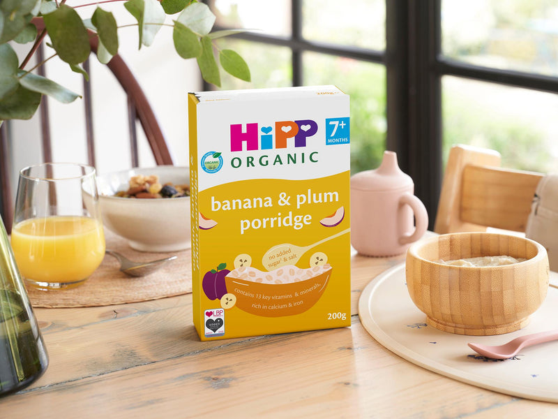 HiPP Organic banana plum porridge baby cereal (British brand)
