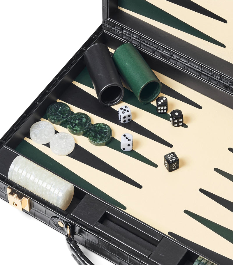 Aspinal of London croc-embossed leather backgammon set 17-inch - British product