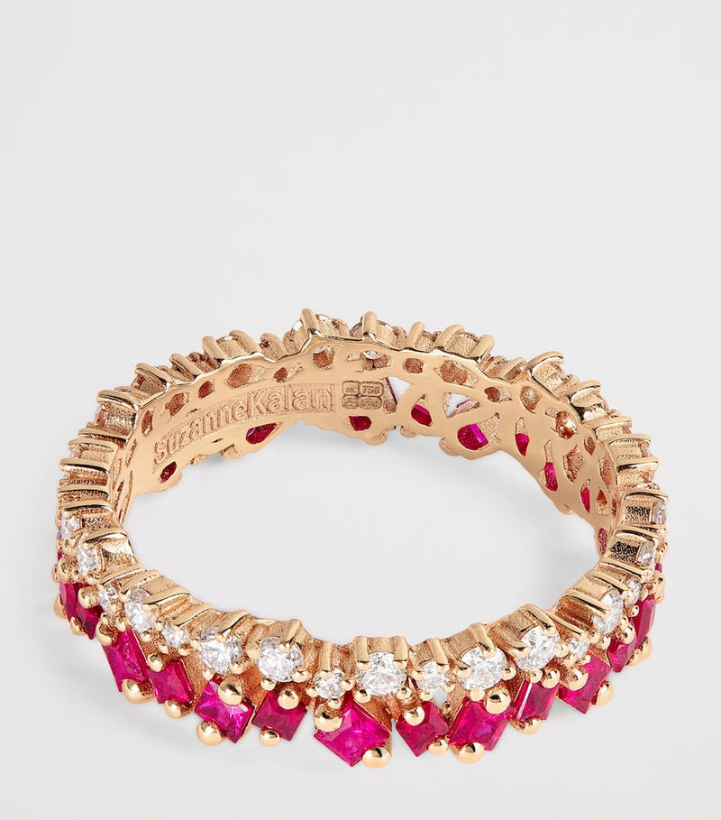 Suzanne Kalan rose gold eternity ring with diamonds and rubies, imported from the UK