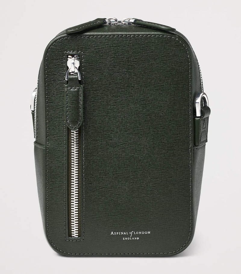 Aspinal of London leather Reporter North South cross-body bag, imported from the UK
