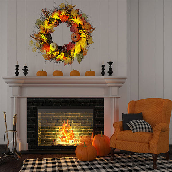 Livingandhome Realistic LED Fall Wreath 60cm diameter, UK version