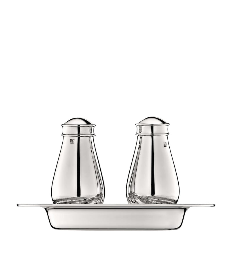 Christofle Jardin d'Eden silver-plated salt and pepper shakers with tray - British product