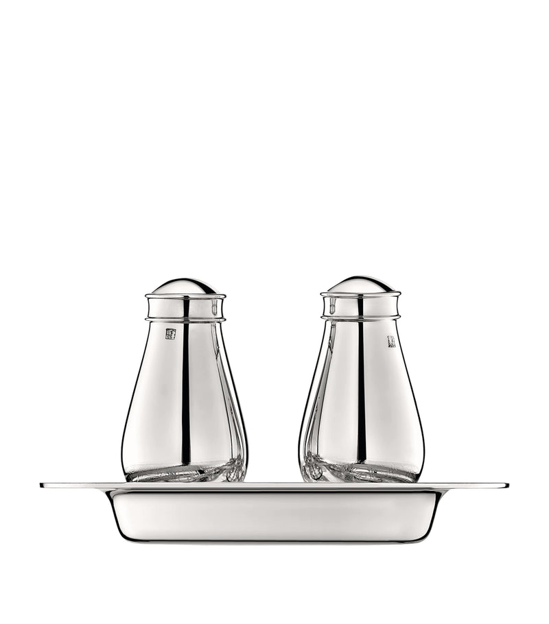 Christofle Jardin d'Eden silver-plated salt and pepper shakers with tray - British product