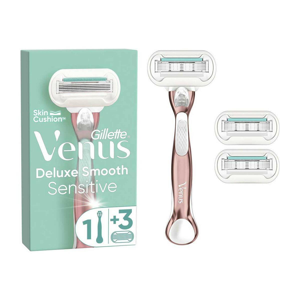 Venus Deluxe Smooth Sensitive RoseGold Razor Handle + 3 Blades GOODS Boots
