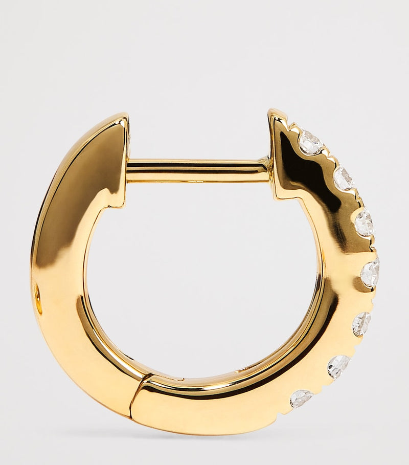 Harrods yellow gold diamond huggie earrings 0.20ctw, imported from the UK