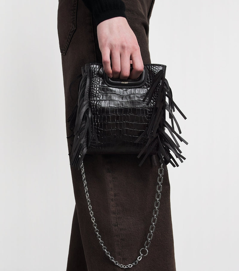 Maje mini leather cross-body bag with fringed trims - British product