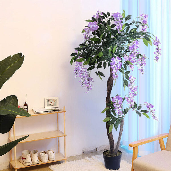 Livingandhome purple artificial flowers plant 120cm, UK version