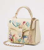 Aspinal Of London mini raffia floral embroidery Mayfair bag, imported from the UK