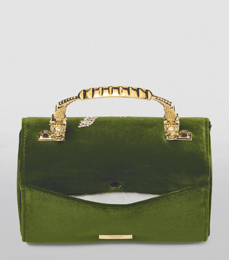 Aspinal of London midi velvet embroidered Mayfair top-handle bag (British brand)