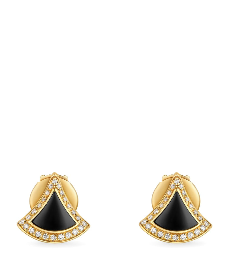 Bvlgari Divas' Dream yellow gold onyx diamond earrings, imported from the UK