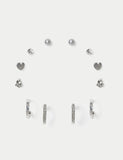 Mixed material stud and hoop earring set 6 pack - (British brand)