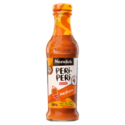 Nando's Medium Peri-Peri Sauce 250g, imported from the UK