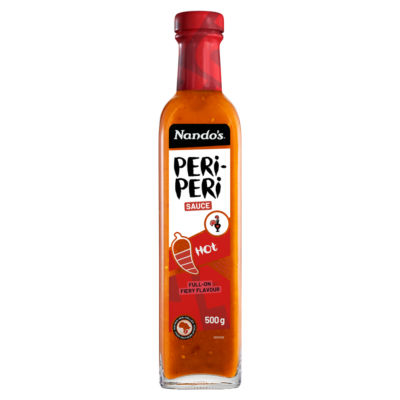 Nando's Hot Peri-Peri Sauce 500g, imported from the UK