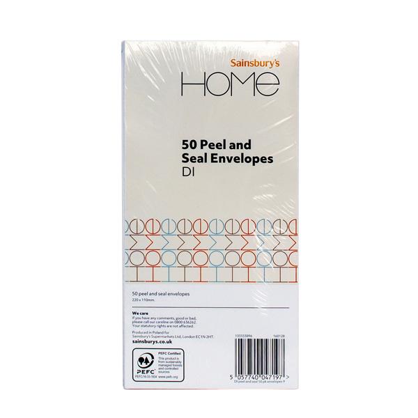 Sainsbury's peel and seal envelopes DL 50 pack (British brand)
