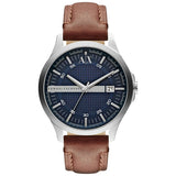 Armani Exchange men's brown leather strap watch 46mm, imported from the UK
