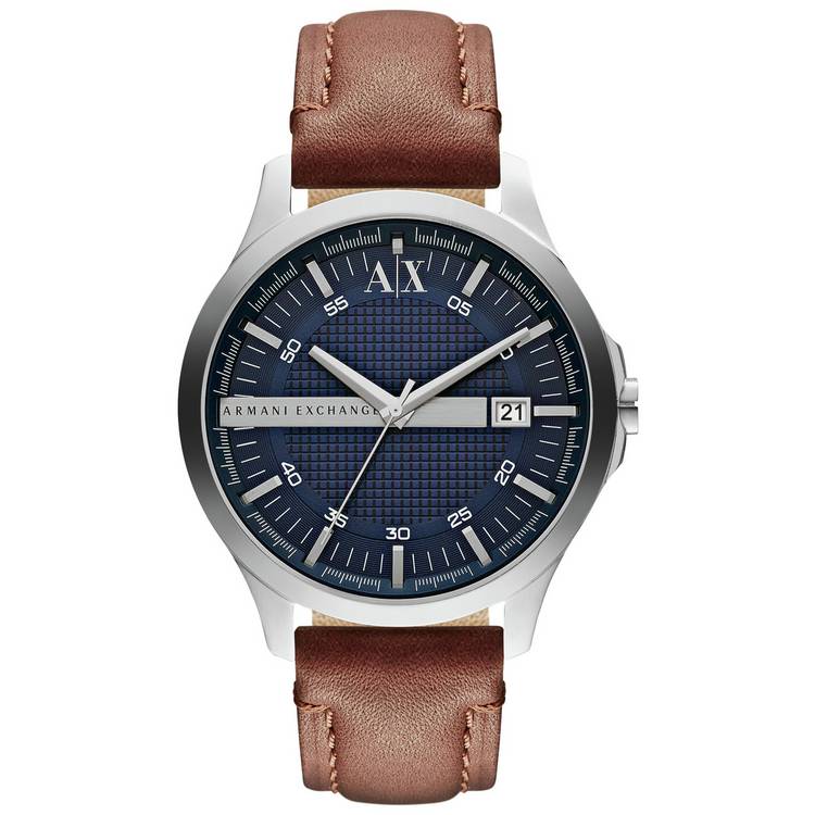 Armani Exchange men's brown leather strap watch 46mm, imported from the UK