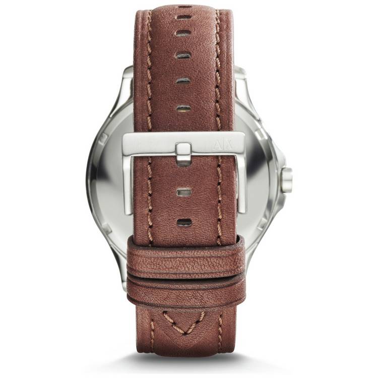 Armani Exchange men's brown leather strap watch 46mm, imported from the UK