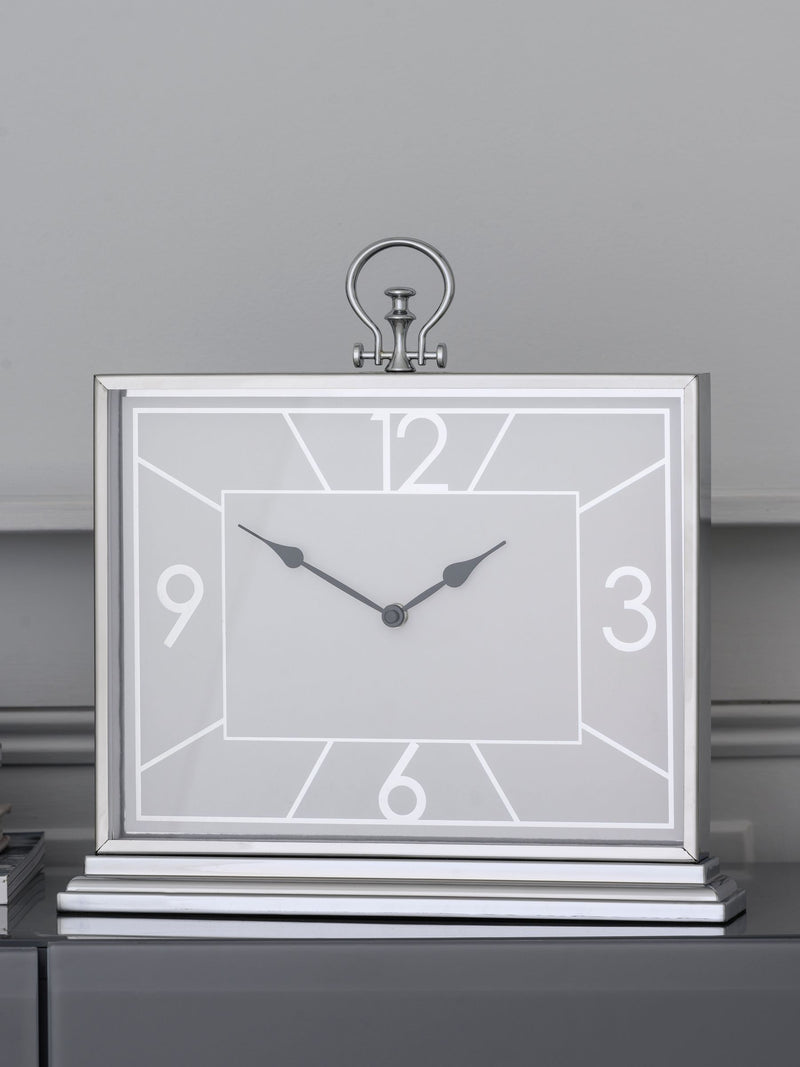 Silver chrome mantel clock 35.5cm height (British brand)