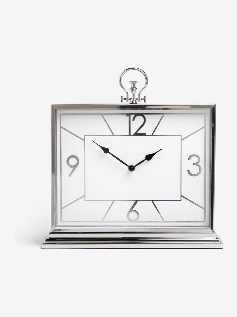 Silver chrome mantel clock 35.5cm height (British brand)